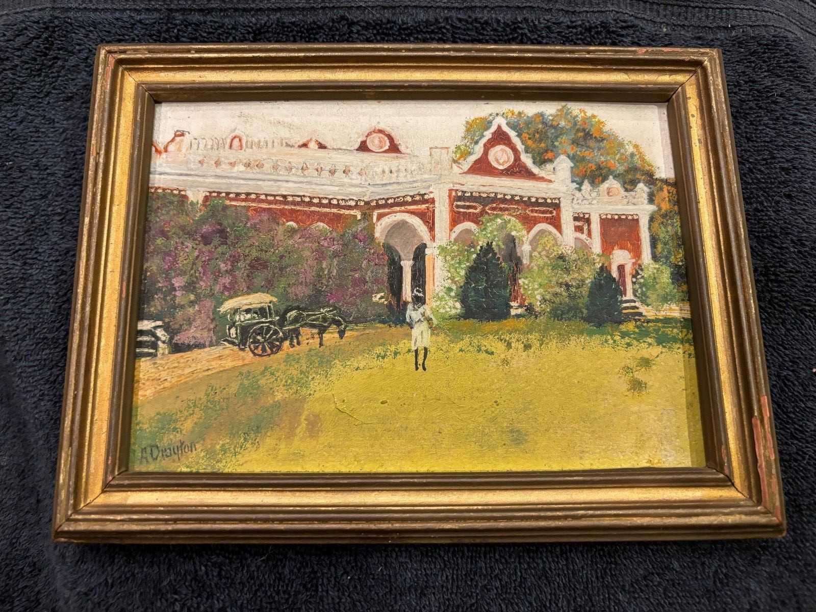 Small 19thC/Early 20thC Plantation Folk Art Scene Signed A. Drayton Painting
