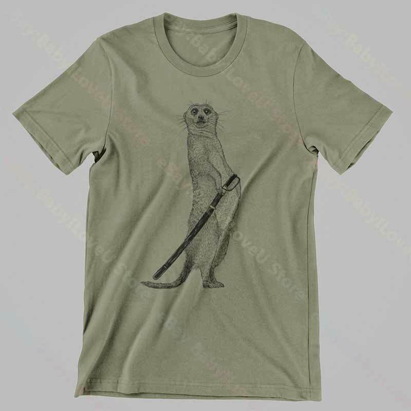 Meerkat T Shirt Katana Cold Weapons Tshirt Mongoose Funny Wild Animal Tee Shirt
