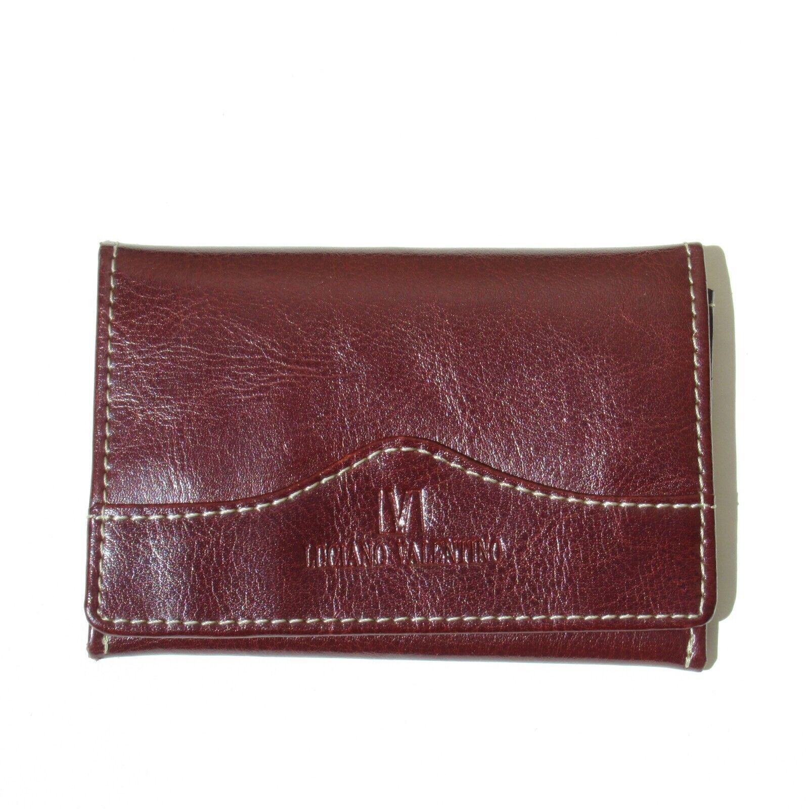 Luciano Valentino LUV Credit Card Wallet Oxblood Leather Bifold Multiple Slots