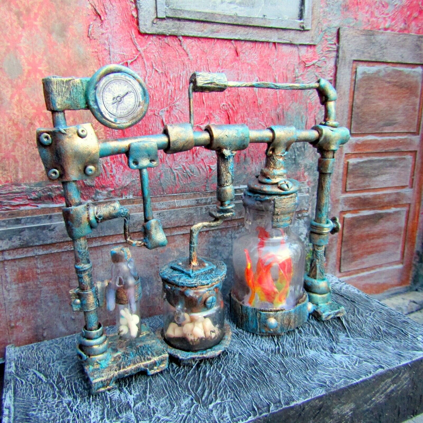 Miniature laboratory dollhouse artisan Alchemy witch Steampunk Haunted Halloween