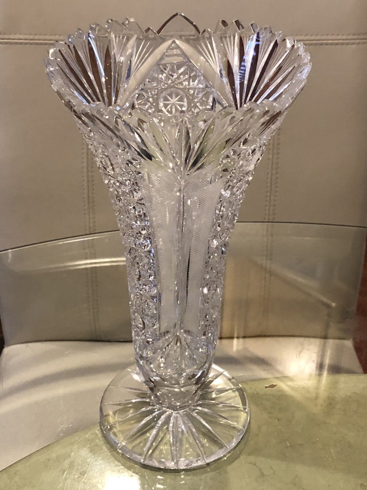 Large  10” Tall Vase Stunning ABP Brilliant Period Vintage Cut Glass .