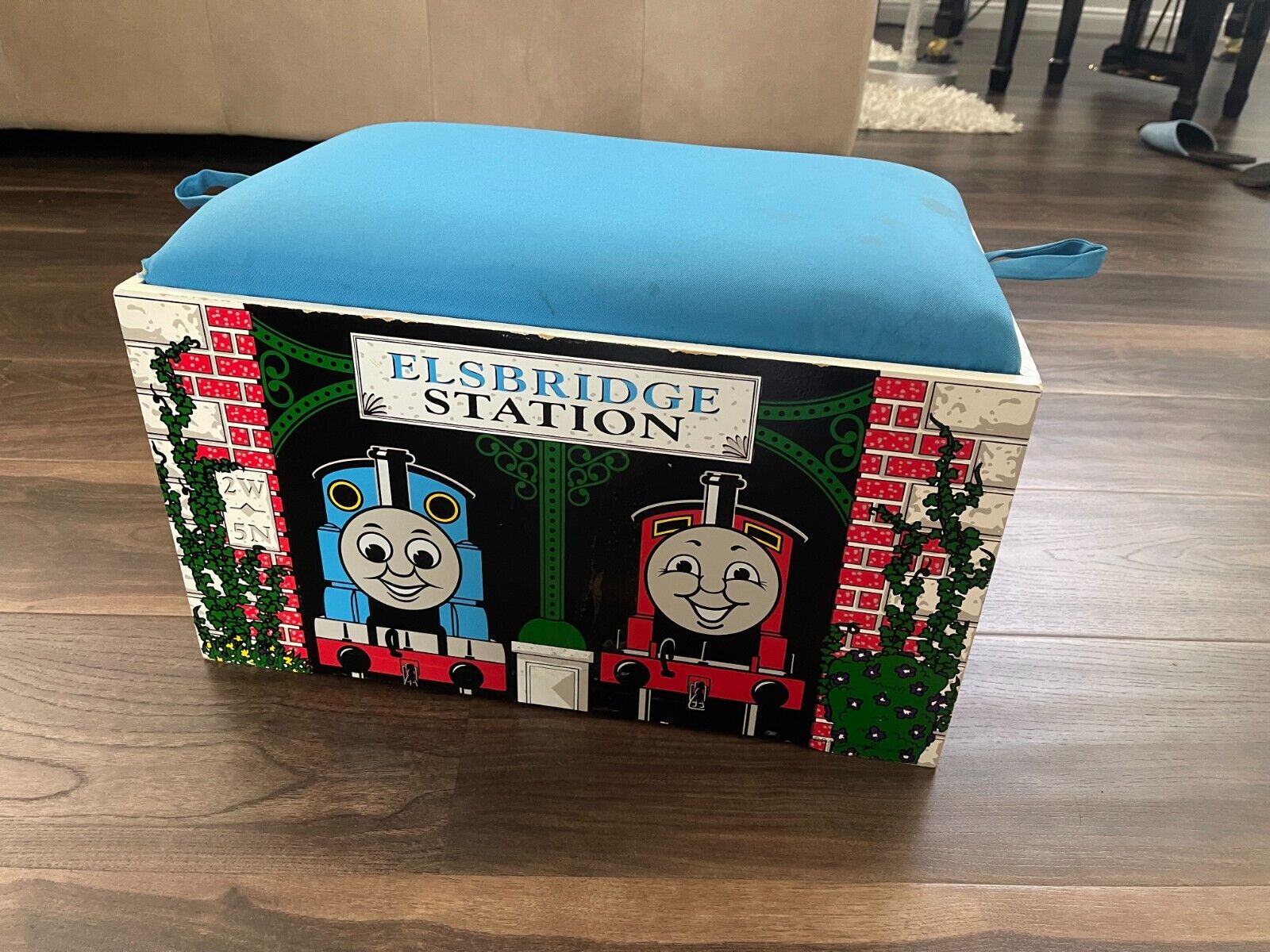 Rare Thomas Train Wooden Vintage Toy Box Storage Cushioned Cover Elsbridge Stati