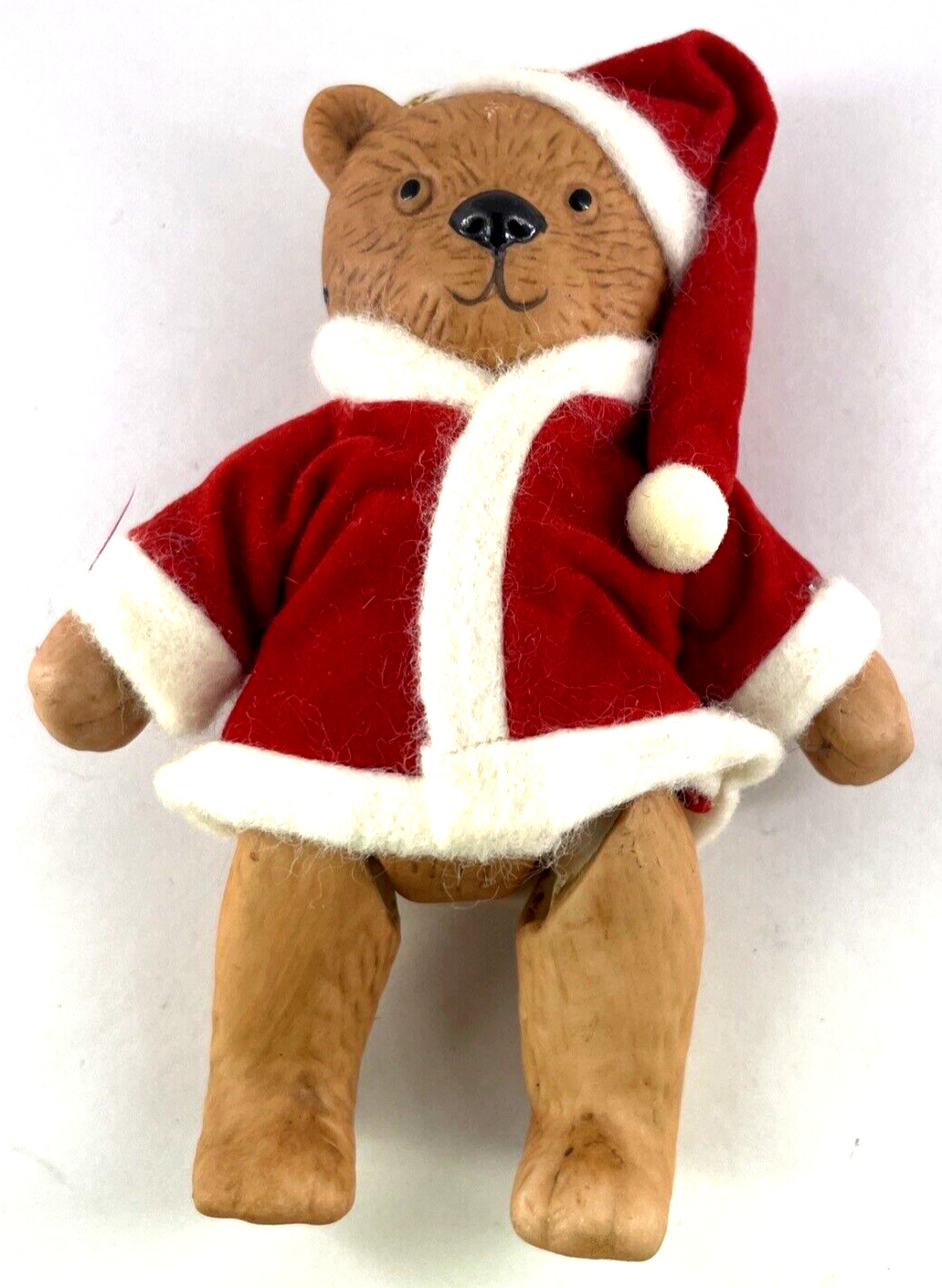 Teddy Bear Santa Claus Christmas Ornament, Ceramic, 4.5 Inches, Moving Limbs