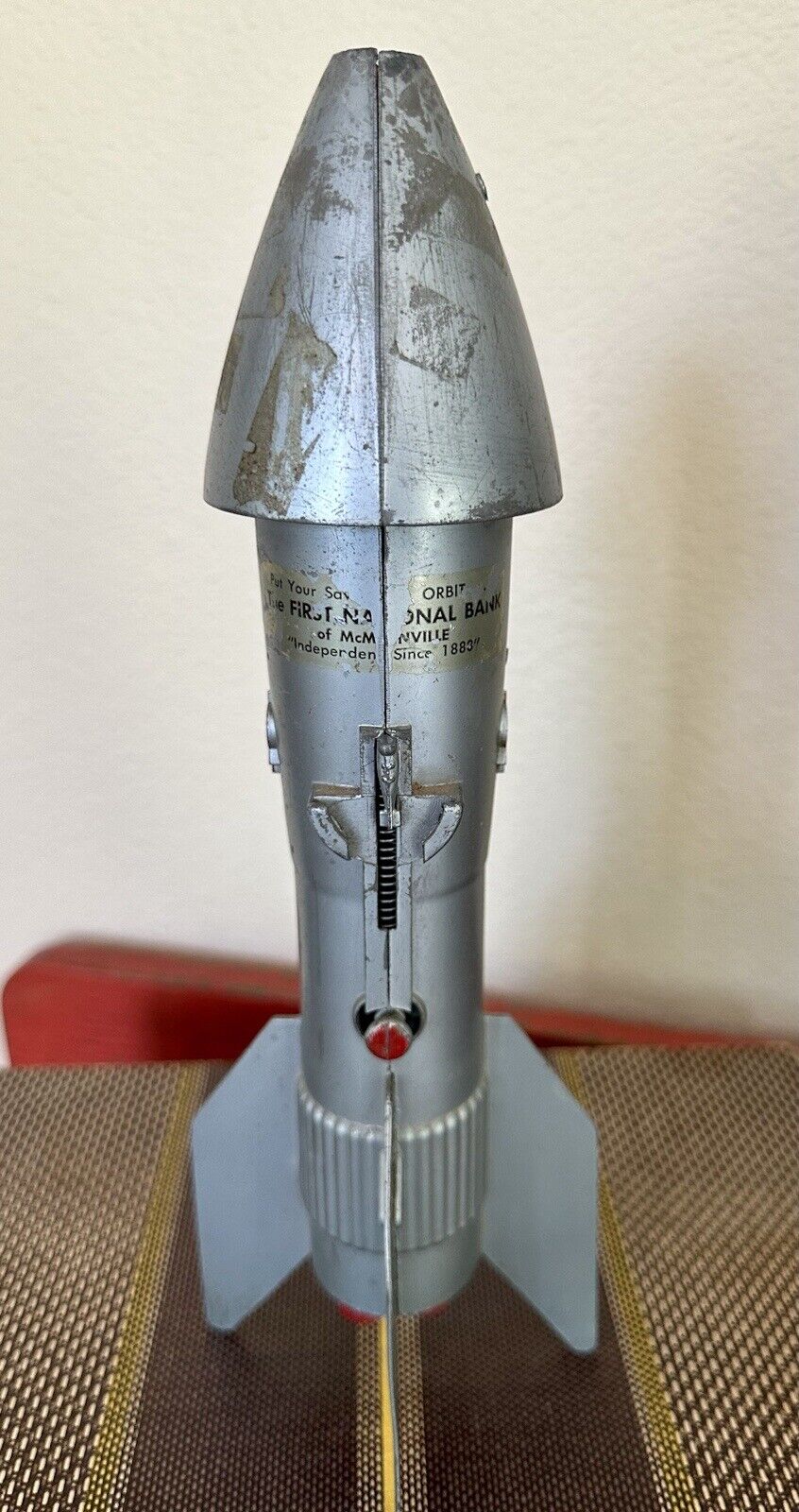 1950’s Berzac Rocket Mechanical Coin Bank - 1st Nat. Bank of McMinnville, OR