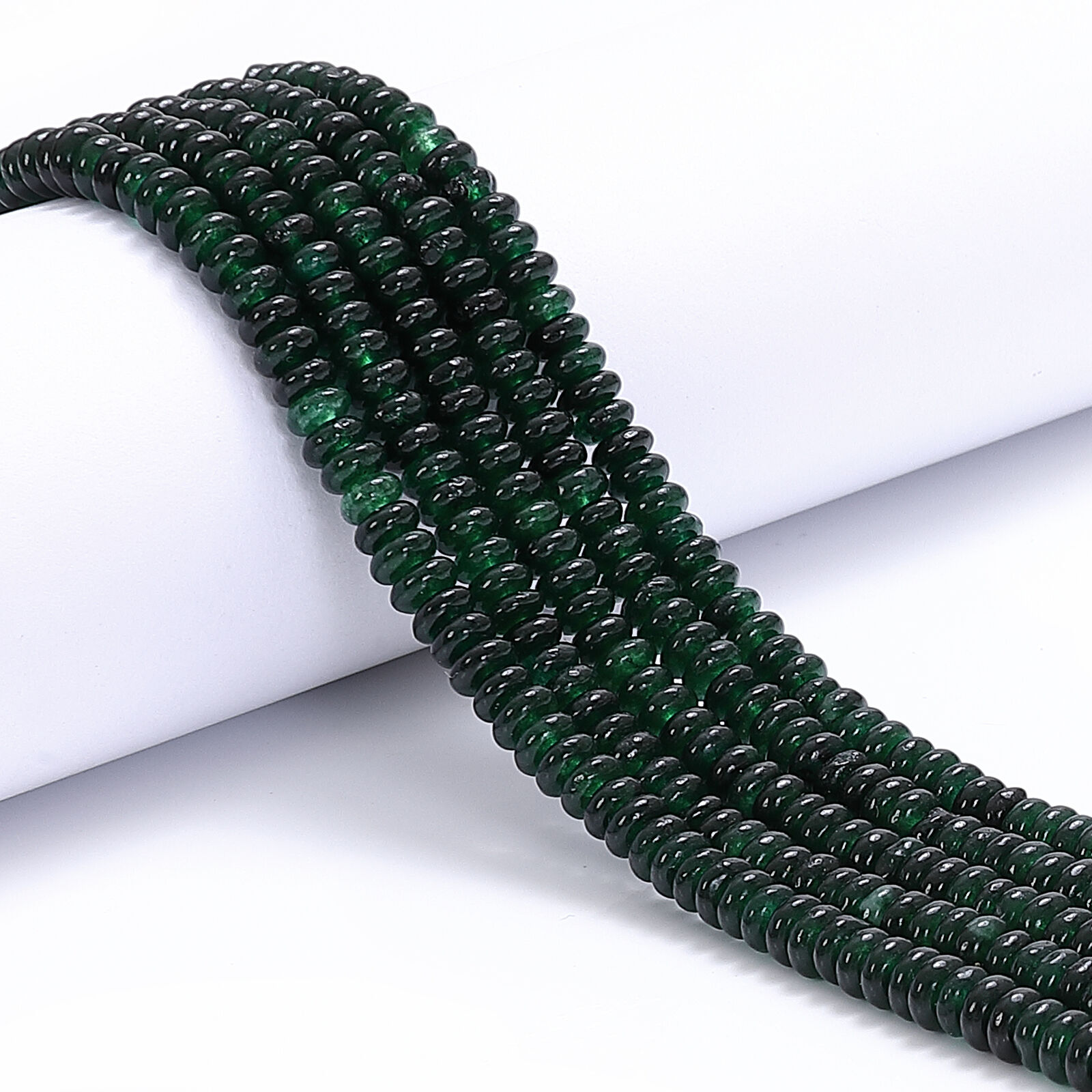 Dark Green Dyed Jade Smooth Rondelle Beads Size 2x4.5mm 15.5\'\' Strand