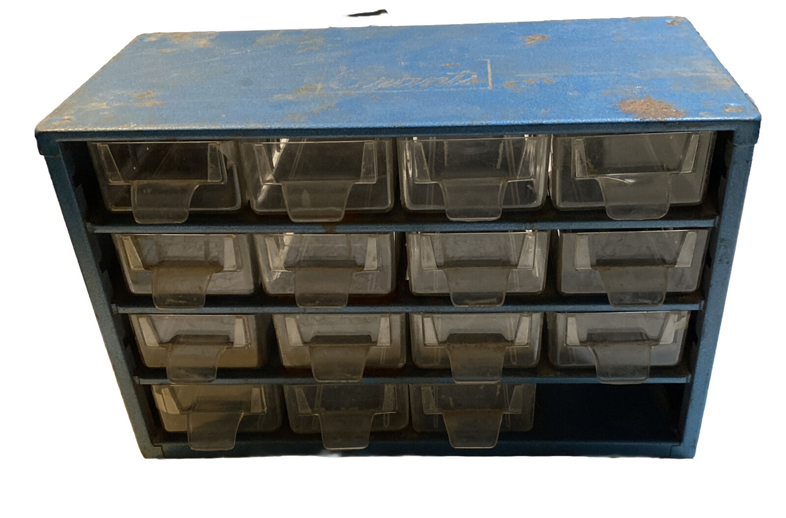 Vtg Denmark Blue Metal Industrial Garage Storage Cabinet 16 Drawers, Resd