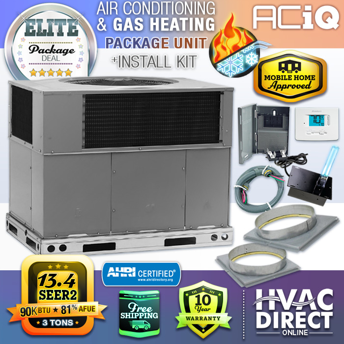 3 Ton 13.4 SEER2 90K BTU Air Conditioner & Heat AC Gas Package Unit System Kit