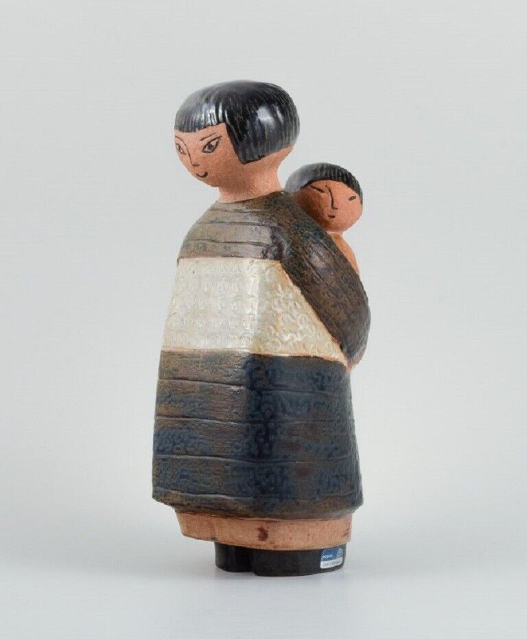 Rare Lisa Larson figure in glazed ceramics. Japanese mother with child. 1970s.