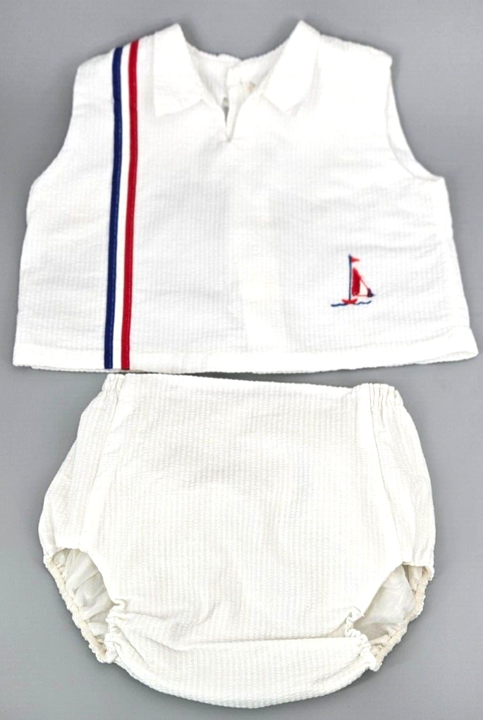 Vintage 1960\'s 24 month 2Pc Sailor Sun Outfit~Diaper Shirt Lined Bottoms~(Read)
