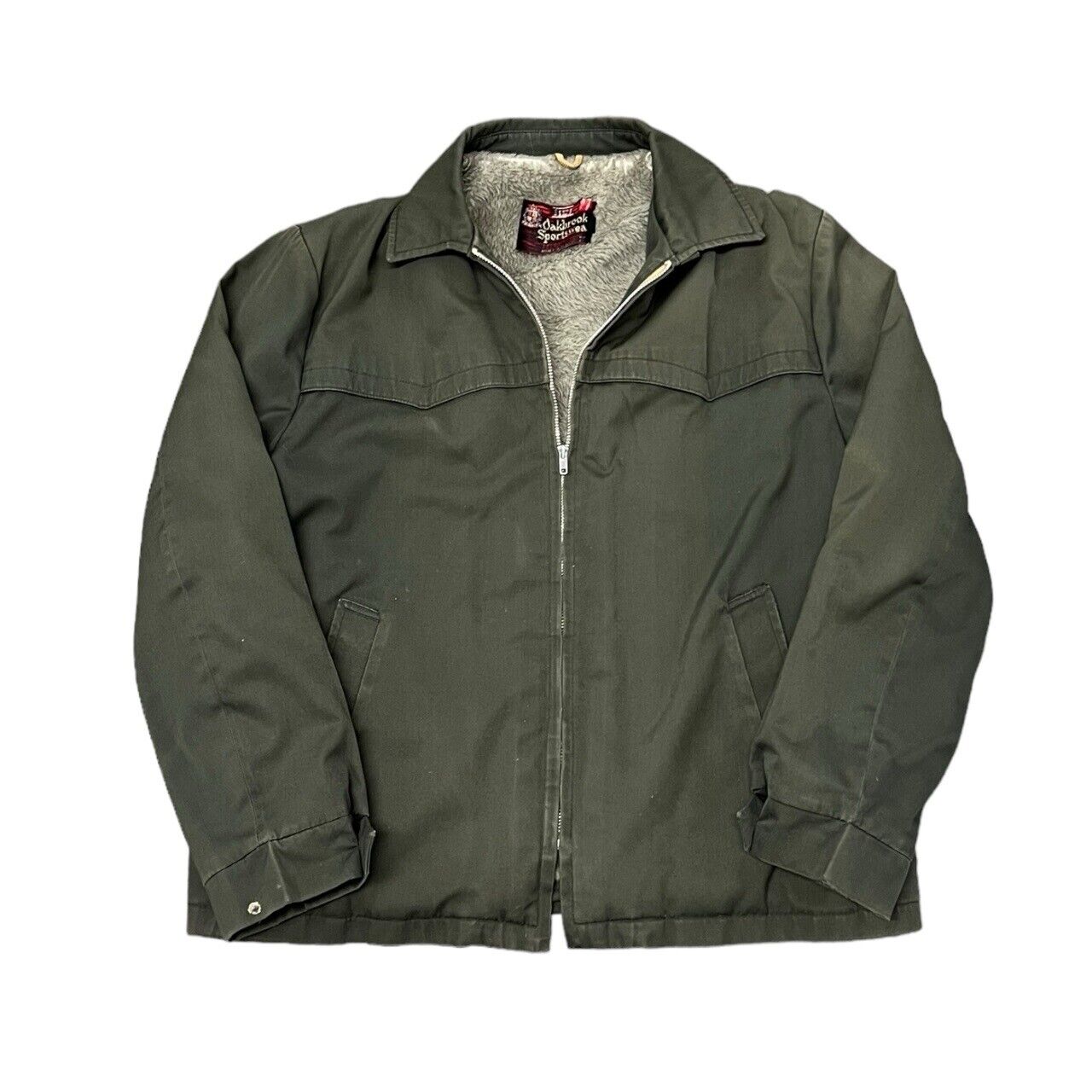 VINTAGE Sears Oakbrook Sportswear Yoked Green Zip Lined Jacket Men’s Large