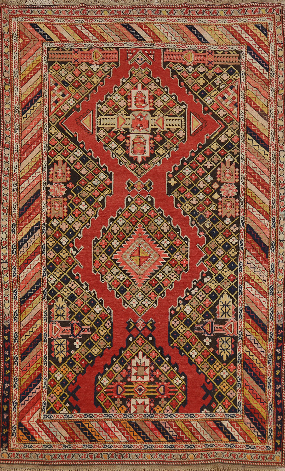 Pre-1900 Antique Russian Kazak Oriental Rug 4x7 Vegetable Dye Hand-made Carpet