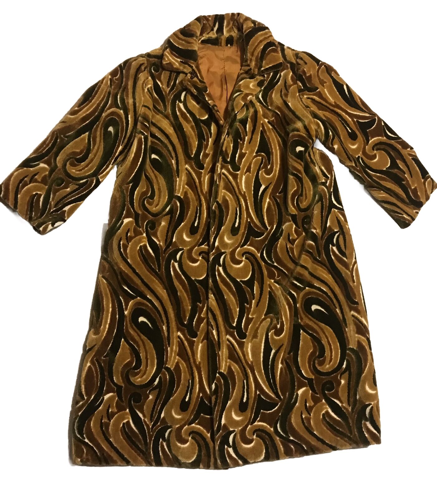 VTG 1960s Textured Tapestry Coat Handmade Big Paisley Swirls 3/4 Sleeve Hipster
