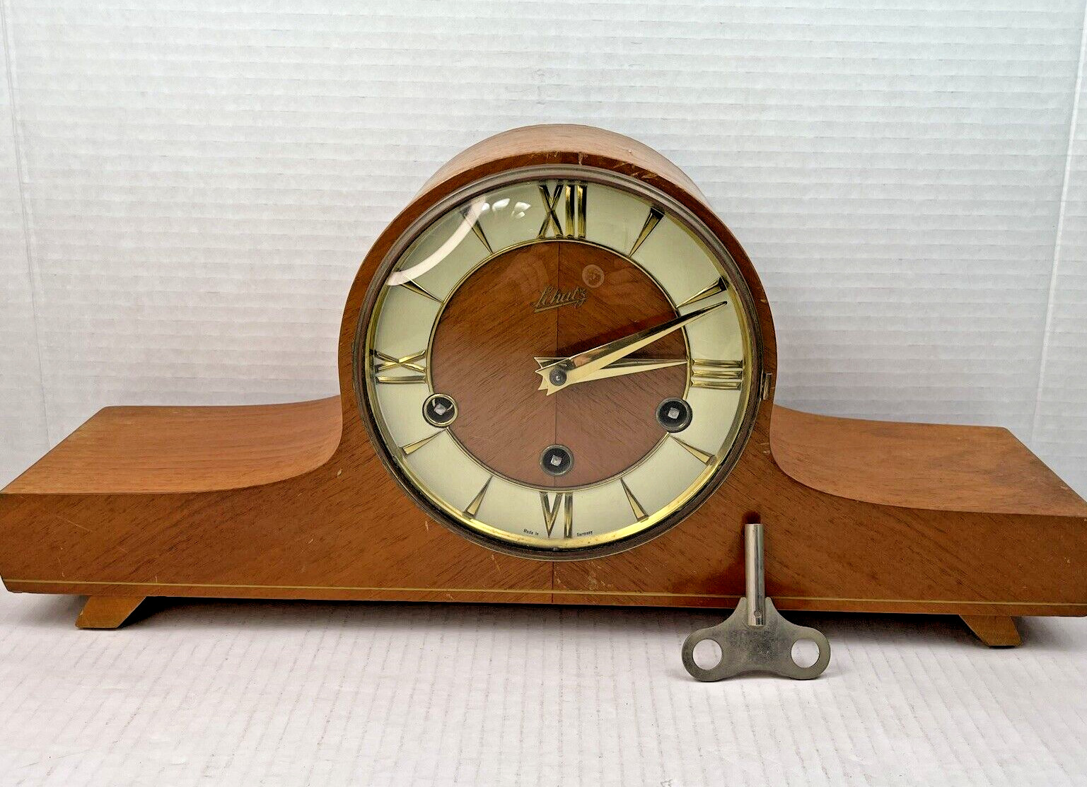 Vintage Aug Schatz & Sohne M1 Mantel Clock Wood Case Westminster Chime Germany