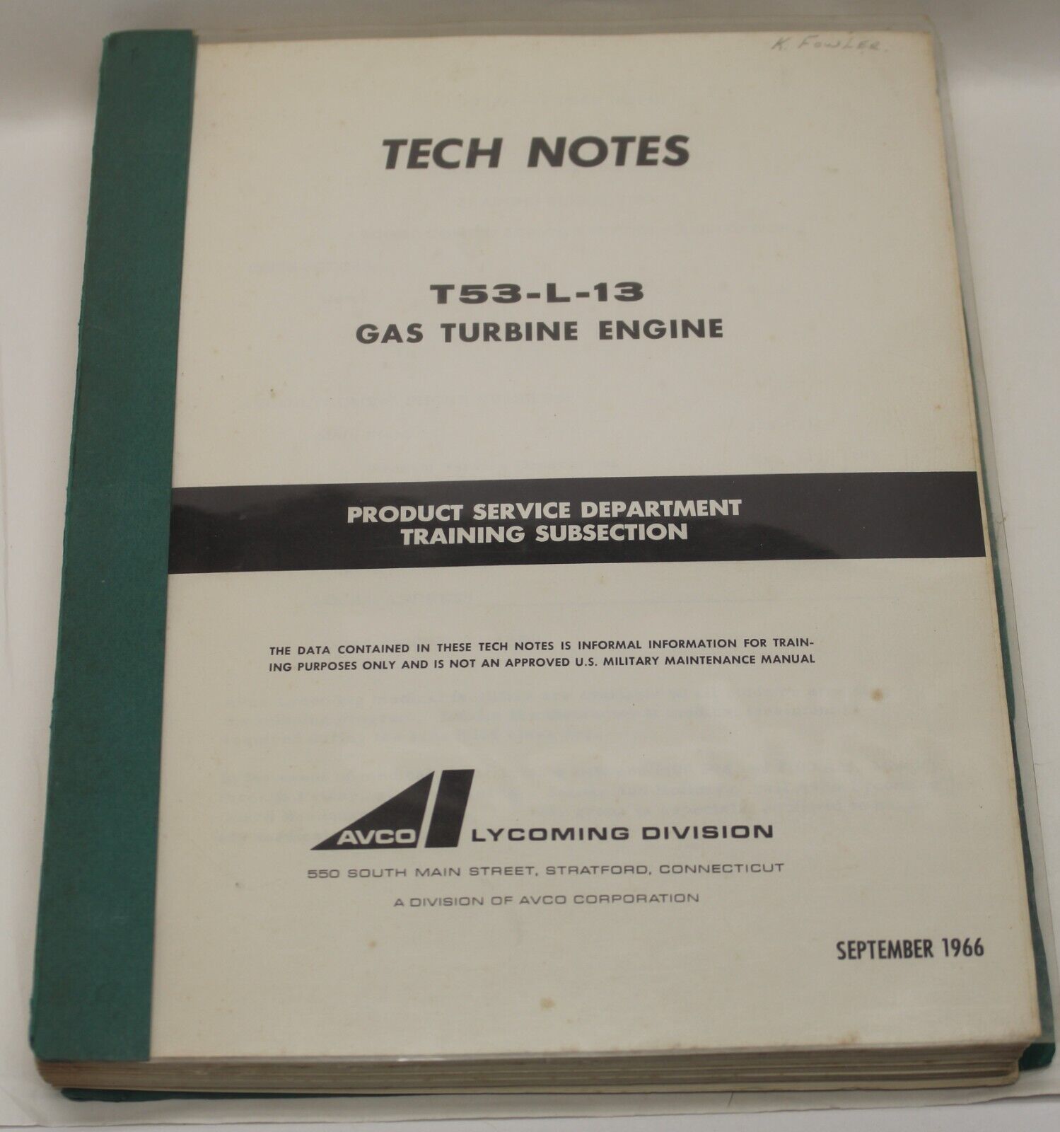 Avco Lycoming T53-L-13 Gas Turbine Engine Tech Notes Repair Adjustment etc 1966