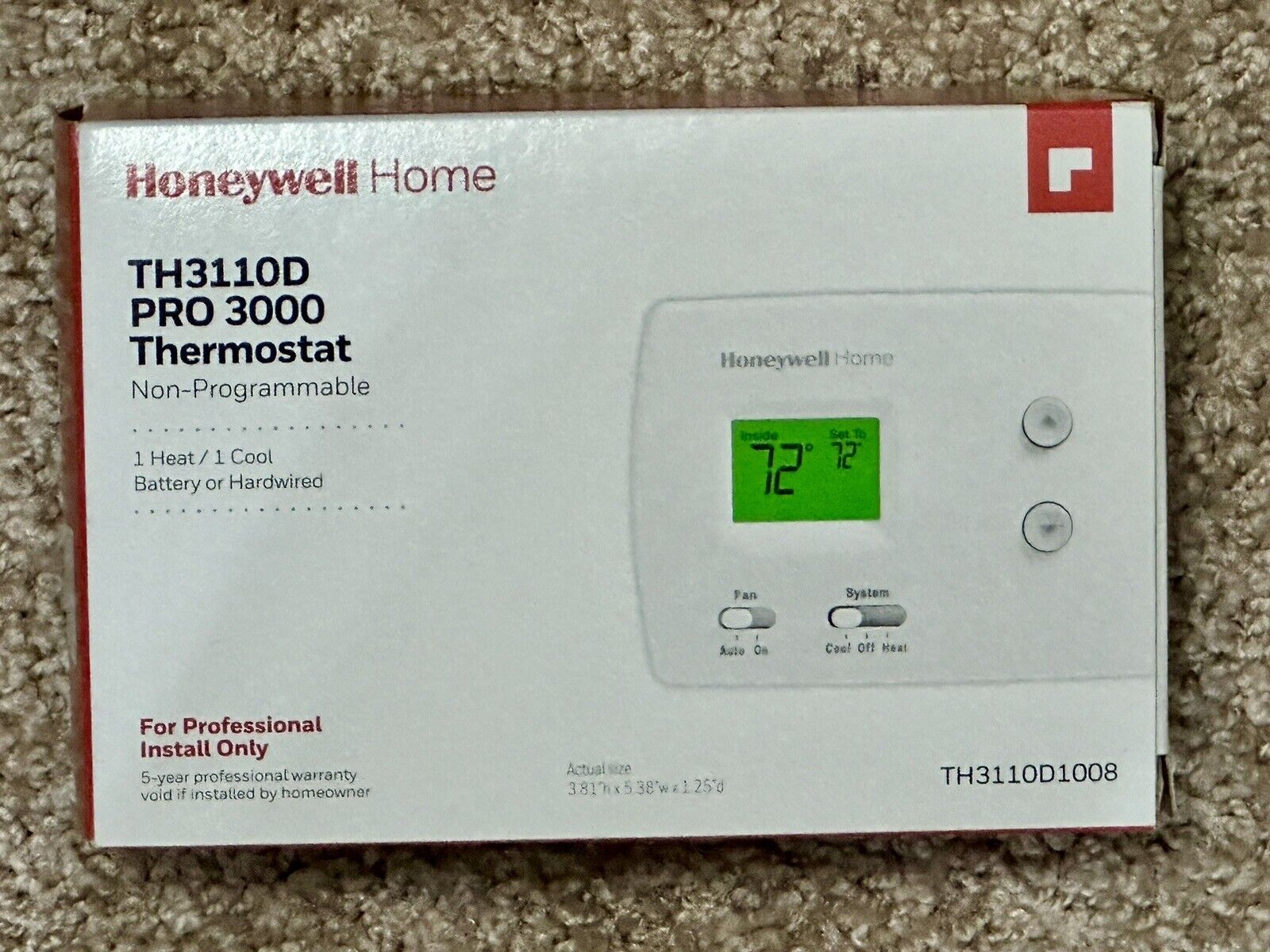 Honeywell TH3110D1008 Pro Non-Programmable Digital Thermostat White Brand New