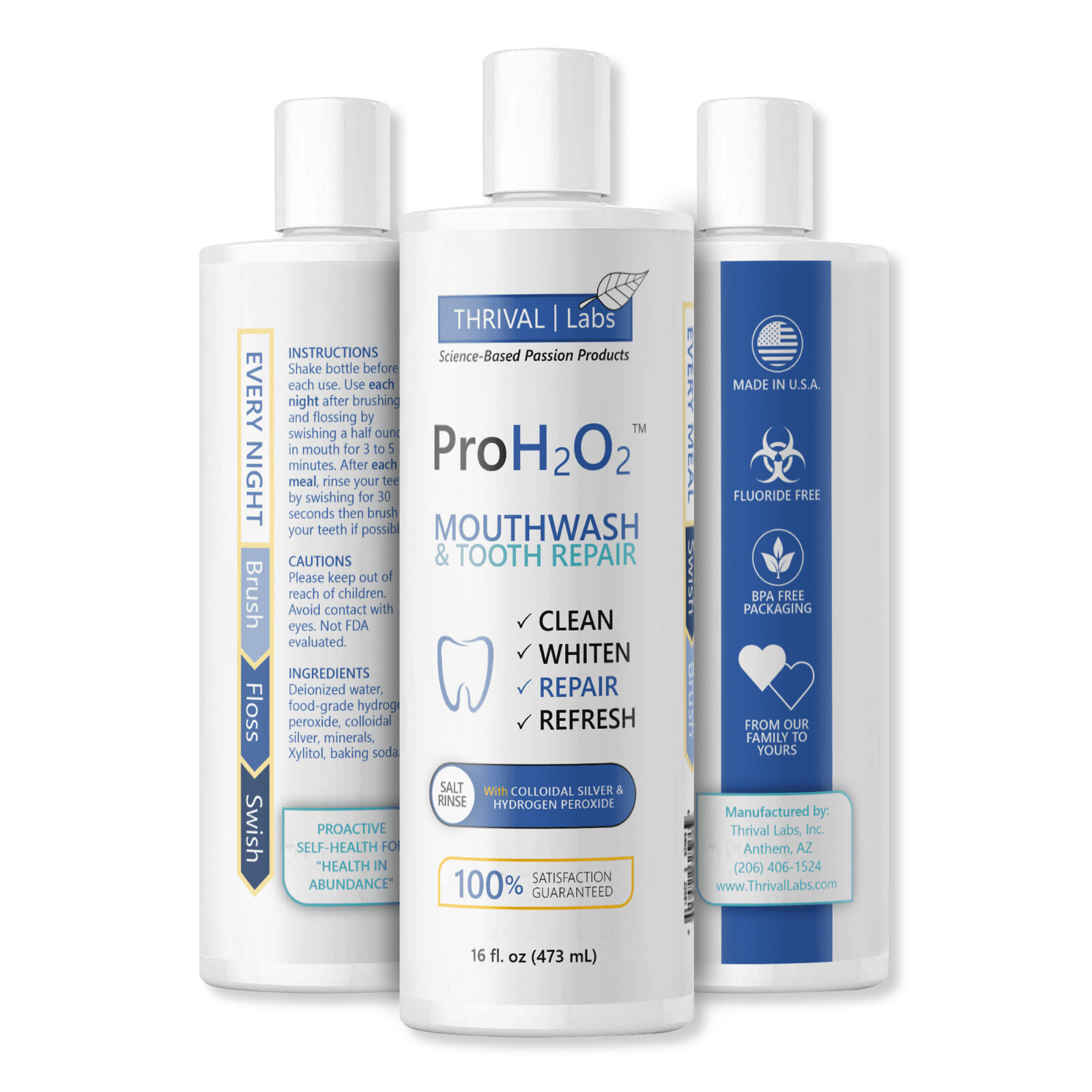 ProH2O2 Mouthwash & Tooth Repair by Thrival Labs, Press Top Dispensing