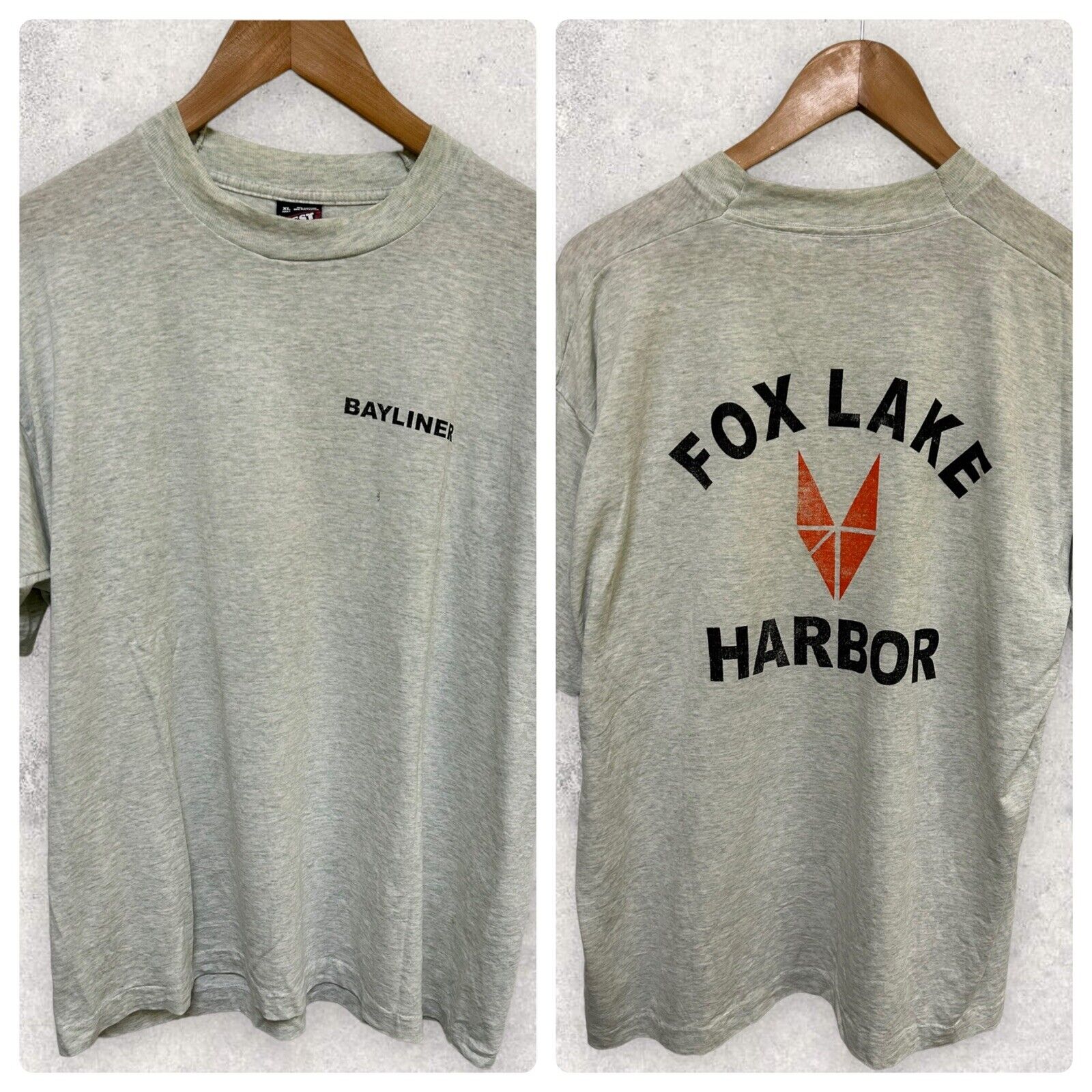 Best Fruit of The Loom Fox Lake Harbor Single Stitch Graphic T Shirt Gray XL