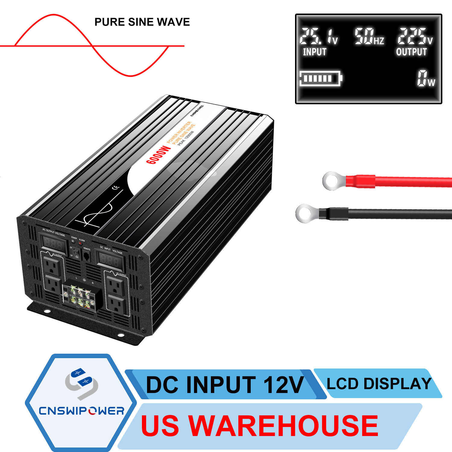 5000W 6000W Pure Sine Wave power Inverter 12V/24V/48VDC to AC 120V/230V Off Grid