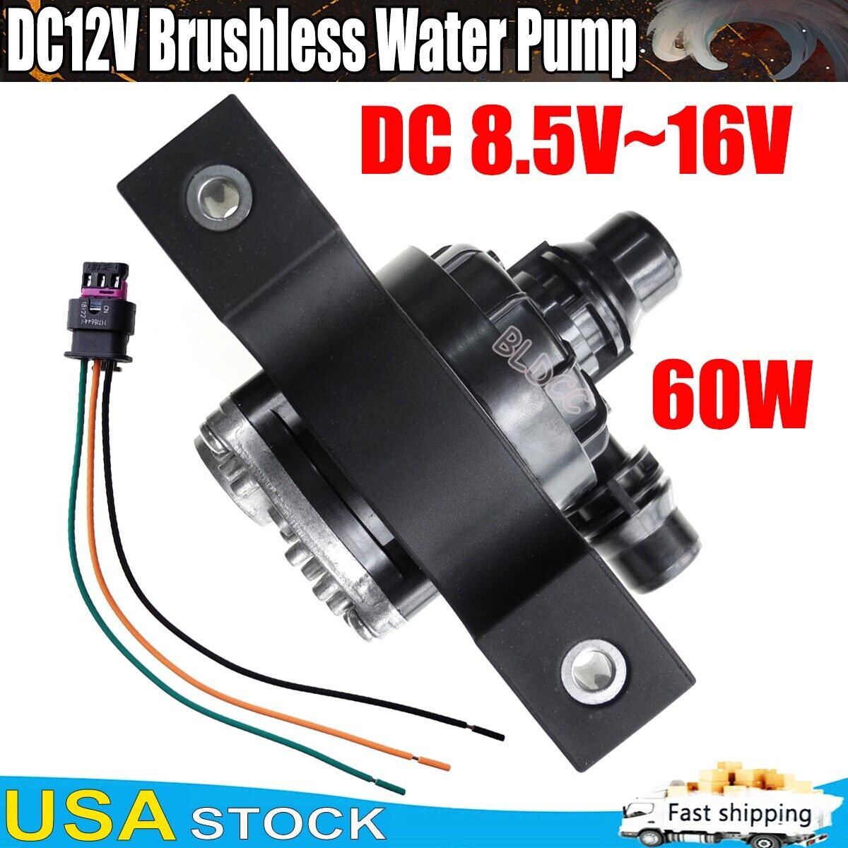 Automotive DC12V Brushless Water Pump 60W 8M Electric Vehicle Cooling Water Pump