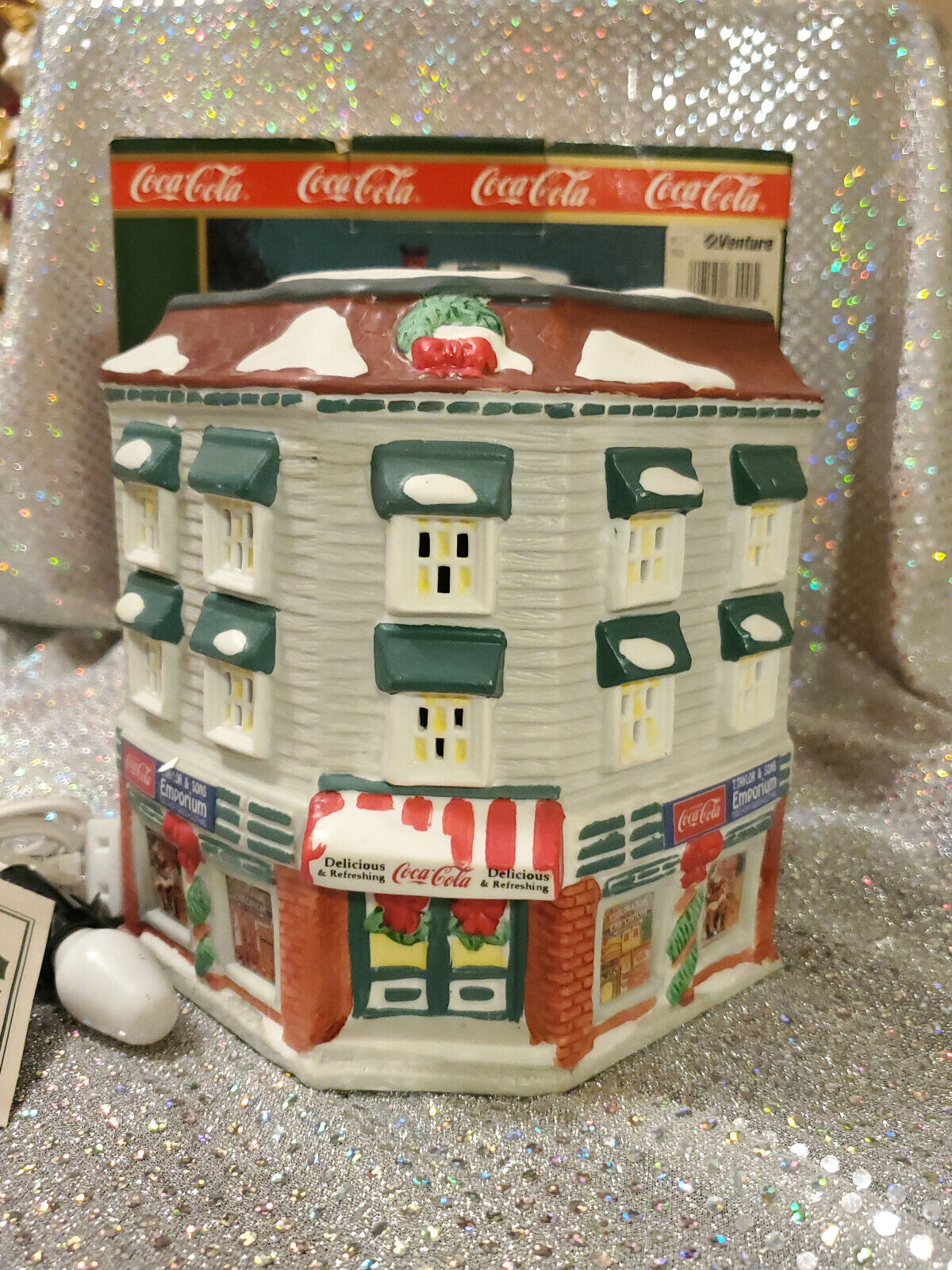 Coca Cola Town Square T. Taylor & Sons Emporium 1993 Lighted  Christmas Village