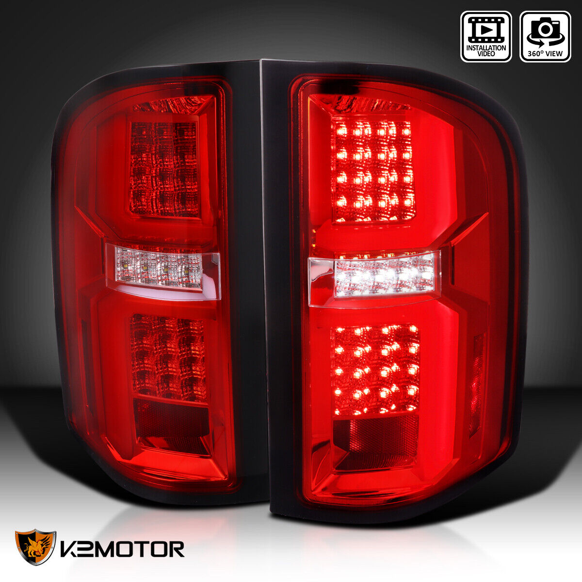 Fits 2007-2013 Chevy Silverado 1500 2500 3500HD LED Tubes Tail Lights Lamps Pair