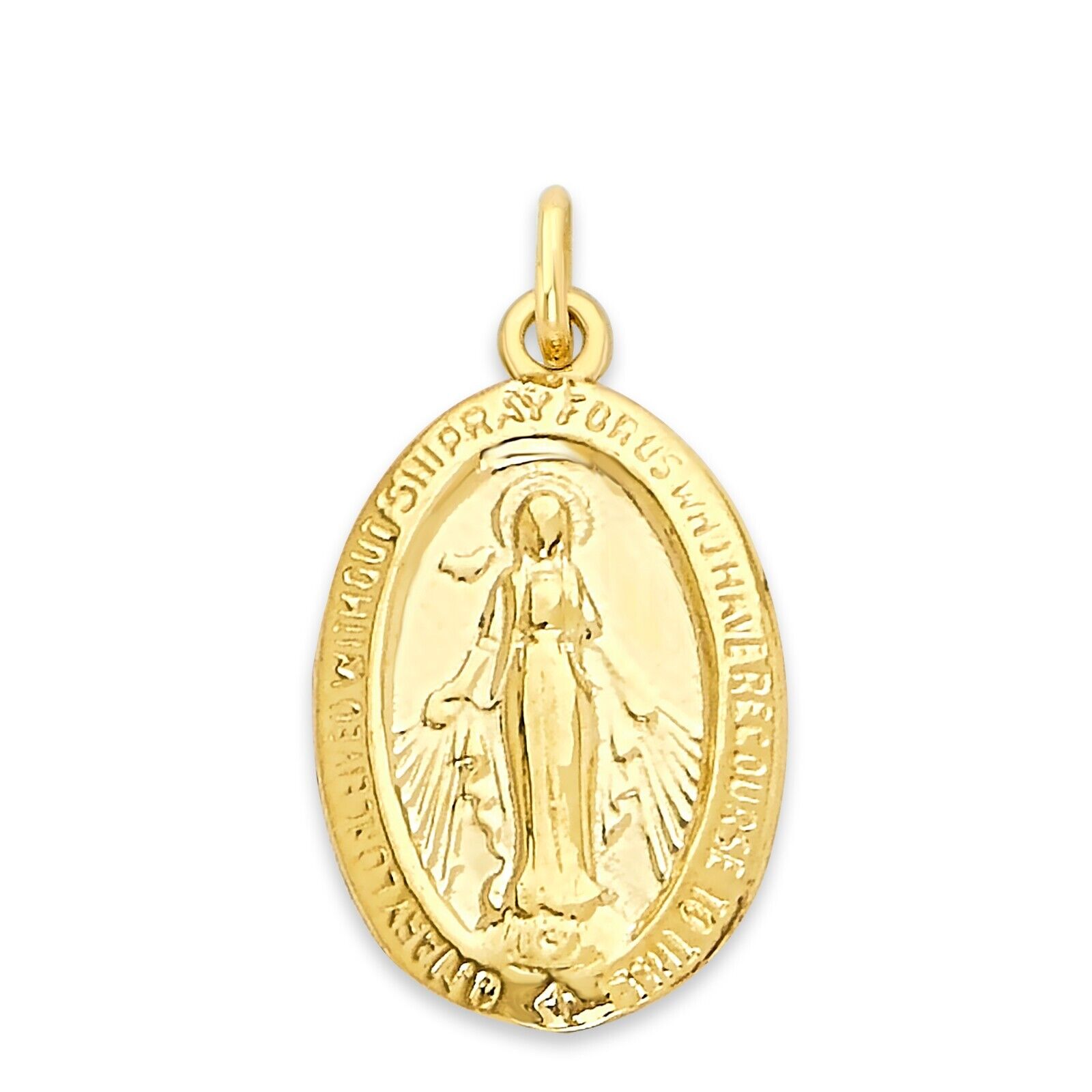 Solid Gold Miraculous Medal Charm in 10k or 14k, Dainty Religious Charm