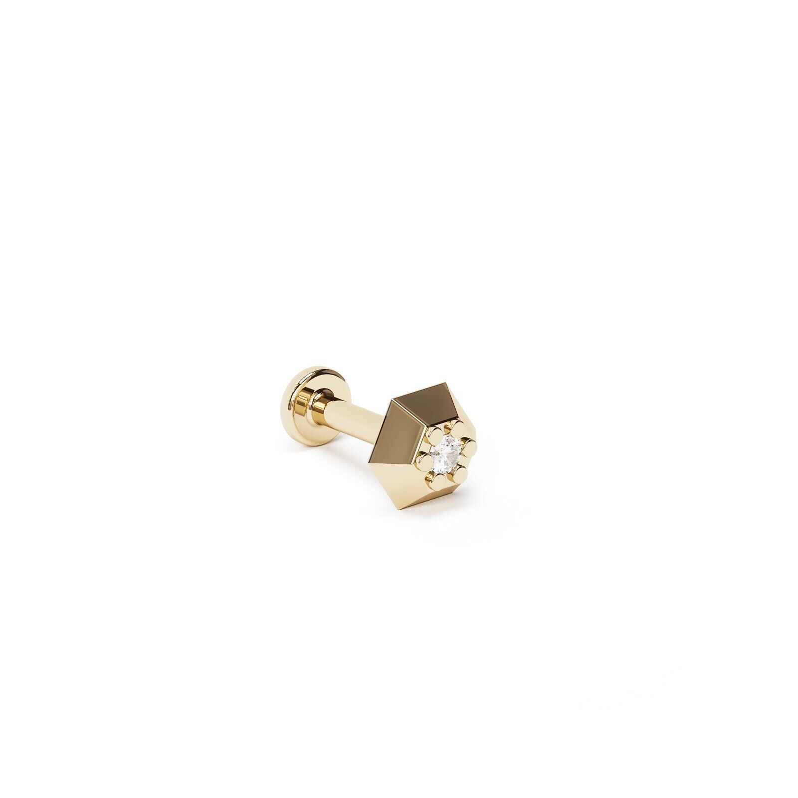 14K Solid Gold Diamond Tiny Hexagon Labret Stud Cartilage, Helix, Tragus, Conch