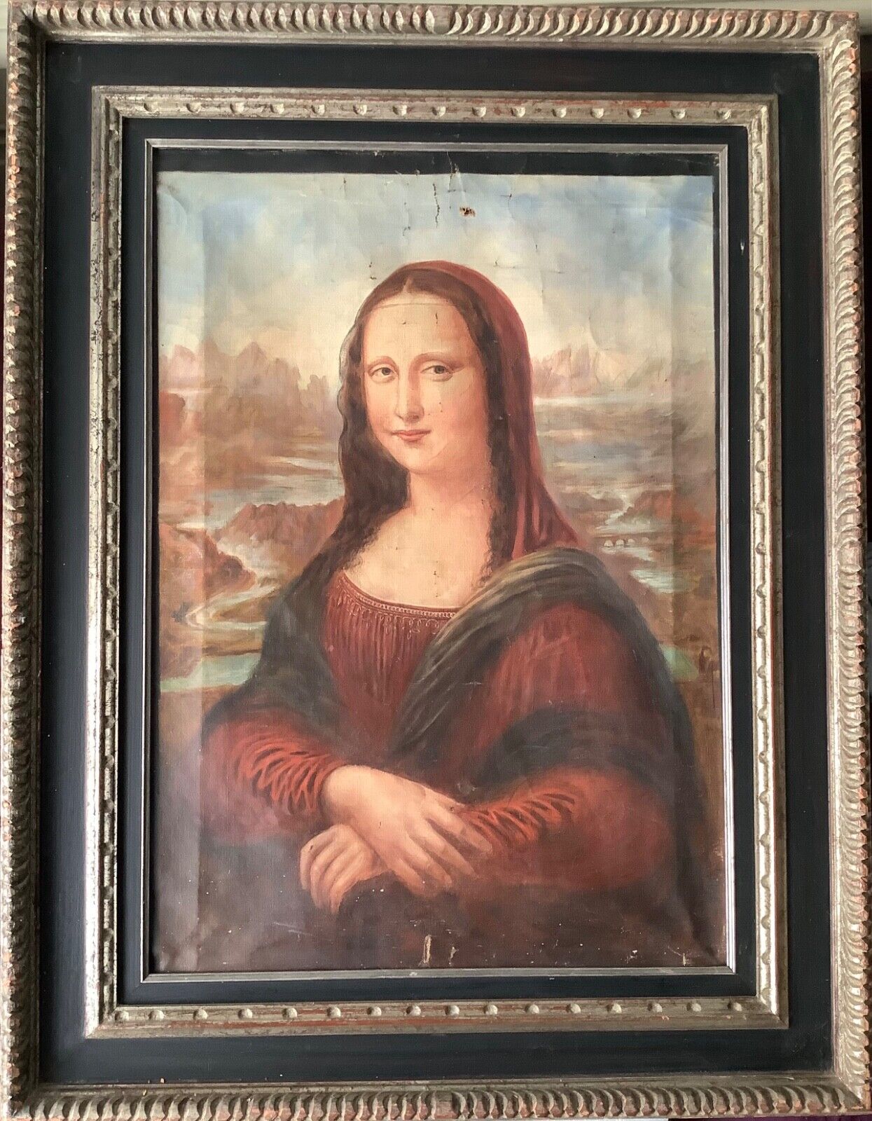 MONA LISA Antique Vintage oil painting Manner Leonardo Da VINCI C1917 To Restore