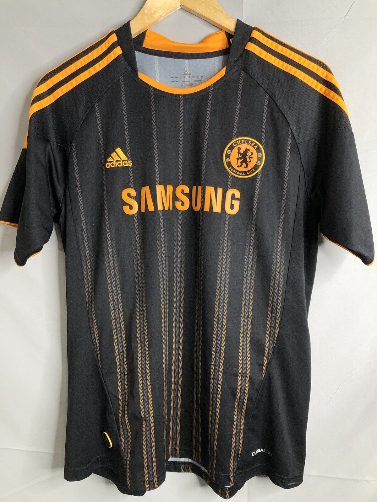 Adidas Chelsea Football Club Samsung Black Orange soccer 2010 T-shirt jersey S
