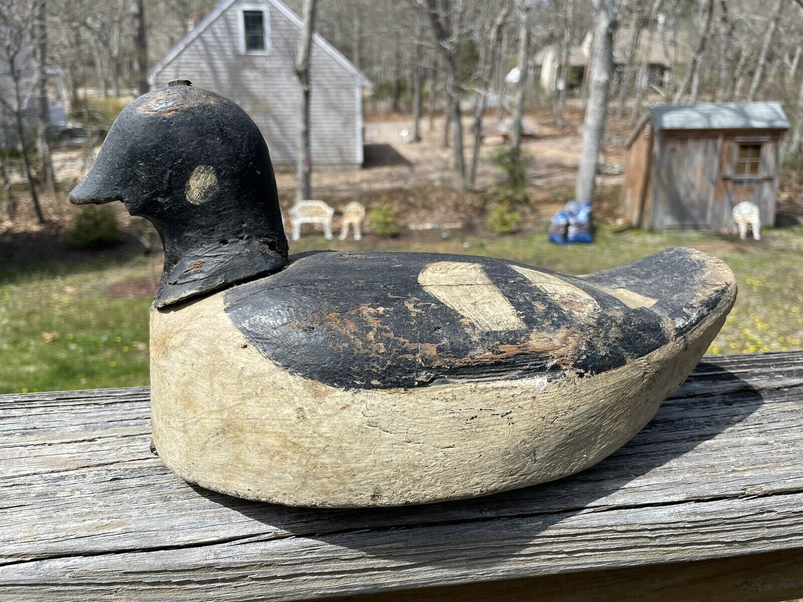 Vintage Primitive Hand Painted  Hand Made Solid Wooden Working Duck Decoy