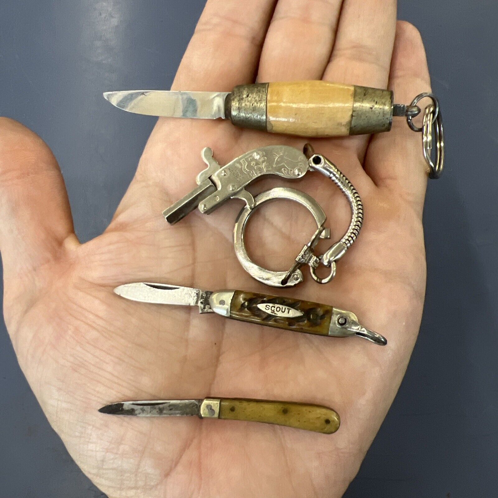 Rare Lot Miniature Barrel Knife Chadwick Cap Gun Toy Keychain Wadsworth Holmberg
