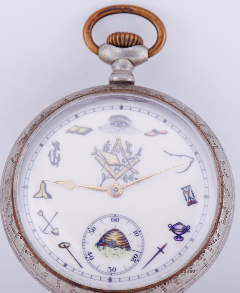 Antique French Pocket Watch-Fancy Masonic Enamel Dial c1900\'s