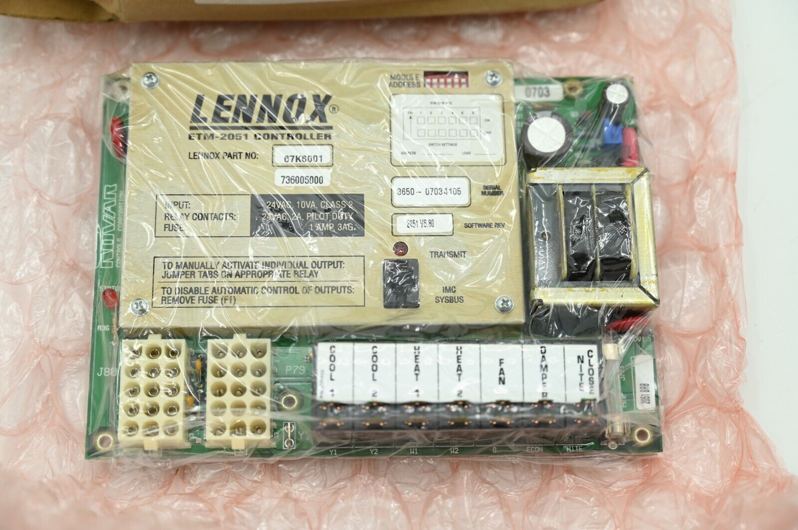 Lennox Controller ETM-2051 Controller Part Number 67K6001 736005000