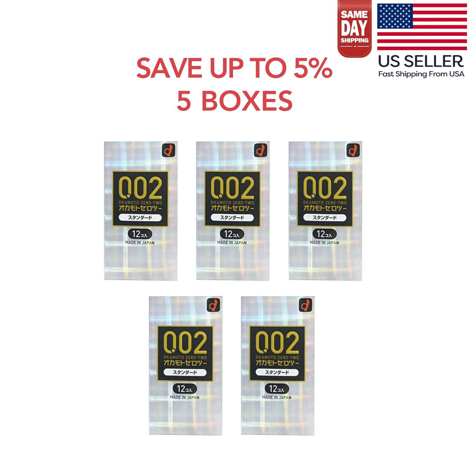 Okamoto 002EX Regular Size Polyurethane Condoem 12Pcs 5box made Japan-US Seller