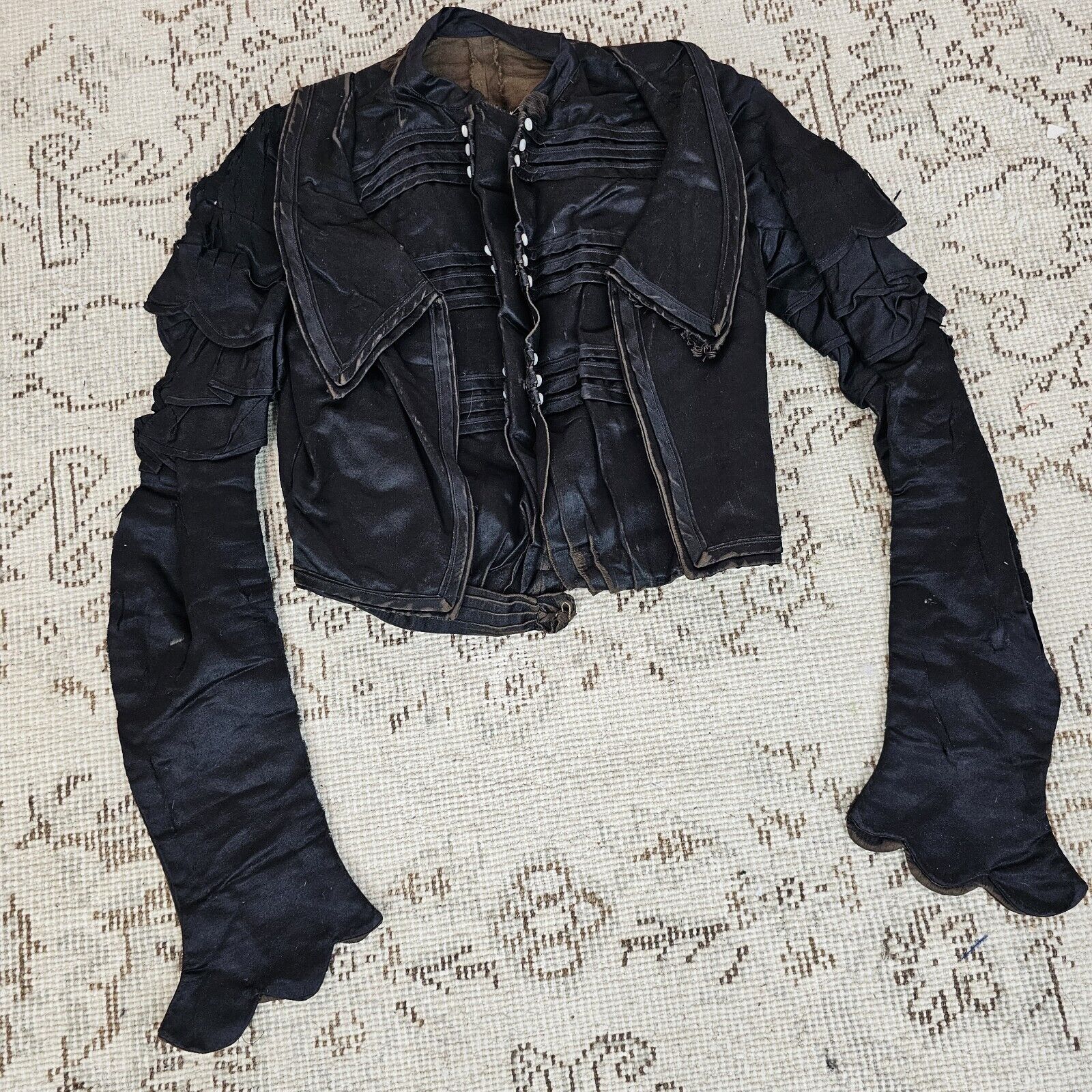 Antique Victorian 1890s Gothic Silk Black Layerd Blouse Top Shirt Dress Bodice