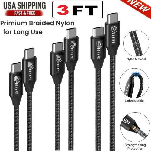 3-Pack Braided USB C  to Type-C Fast Charging Data SYNC Charger Cable 3/6/10FT