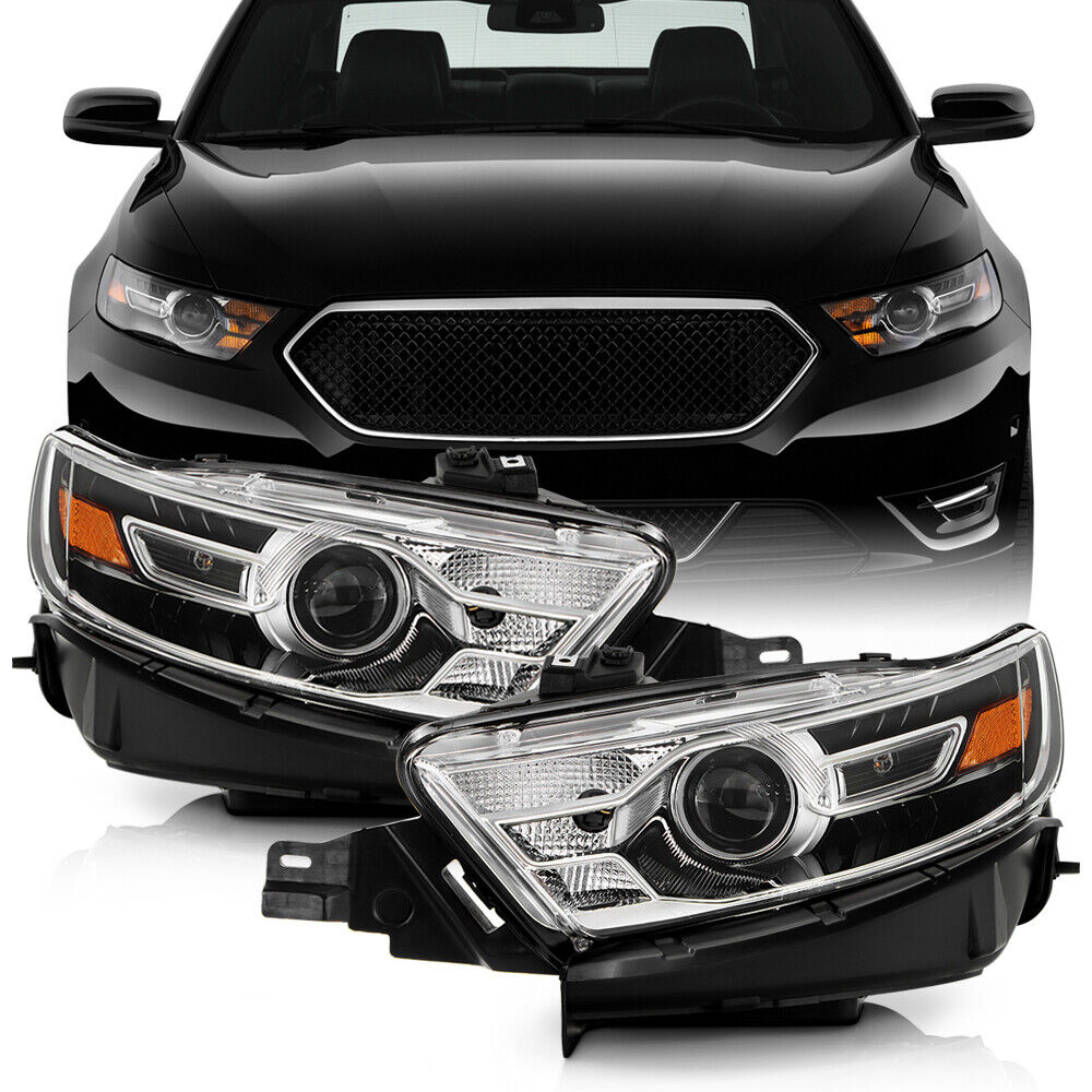 Pair Black Factory Style Halogen Projector Headlights For 2013-2019 Ford Taurus