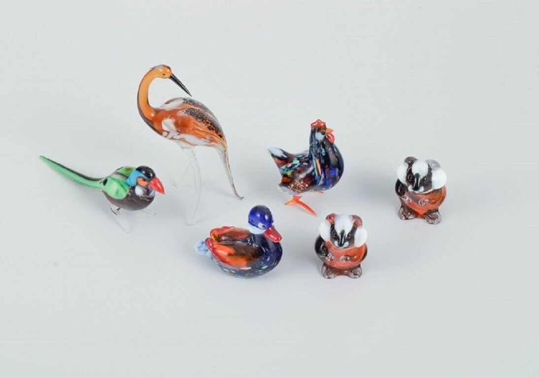 Murano, Italy. A collection of six miniature glass figurines of animals