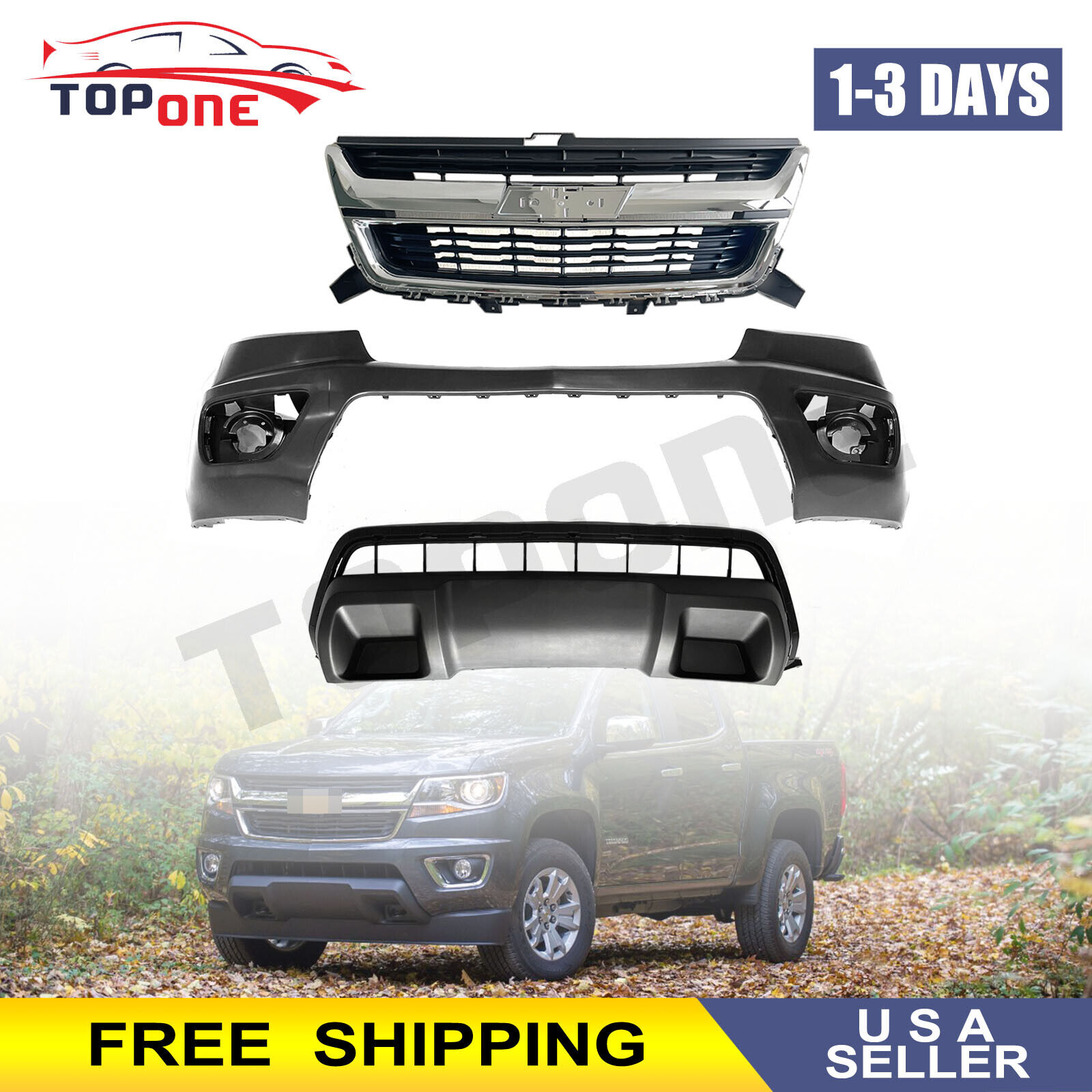Fits 2015-2019 Chevrolet Colorado New Front Bumper Upper Lower Grille Assembly