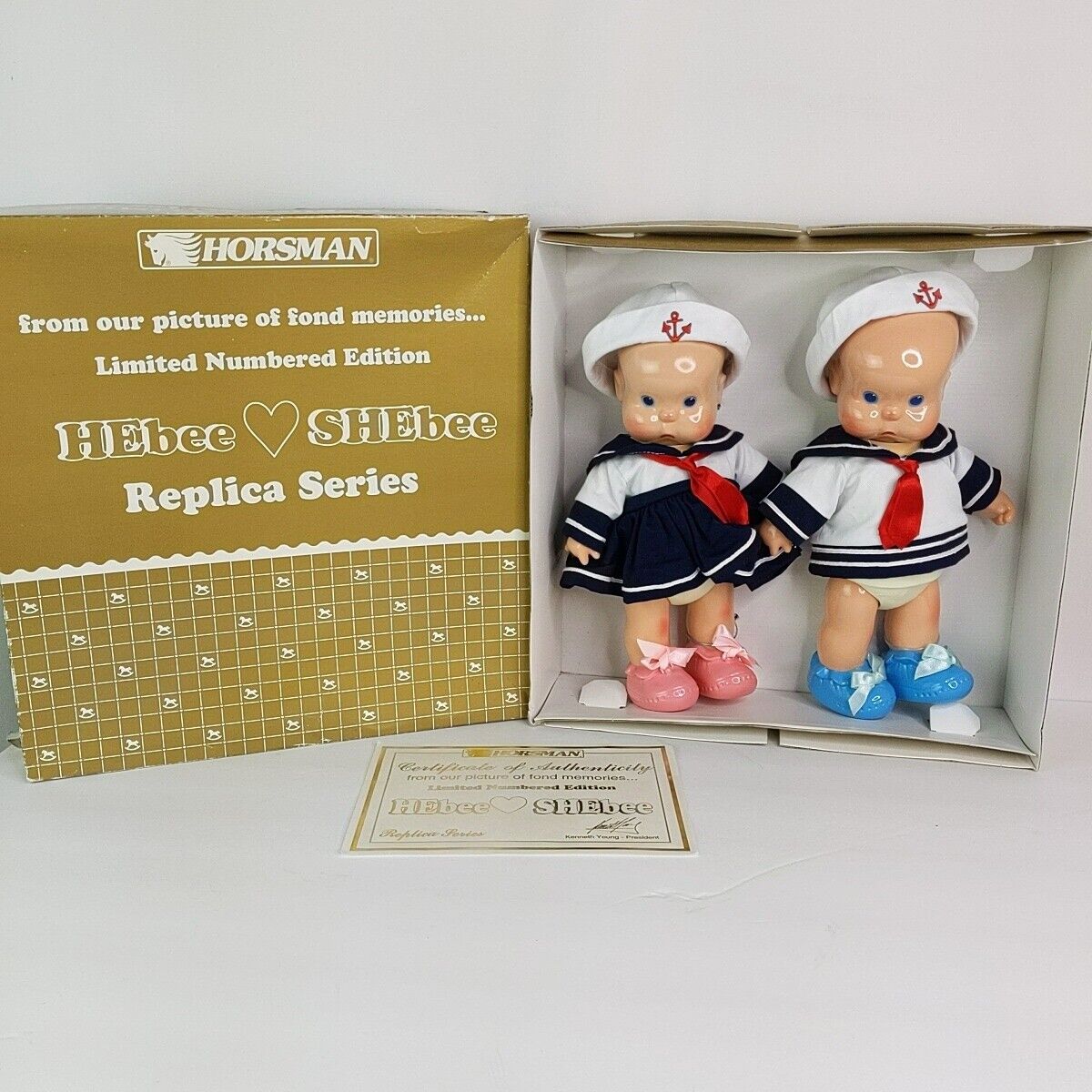 Hebee Shebee Sailor Twins Horsman Replica in box 7158-9 Boy Girl Nautical Dress