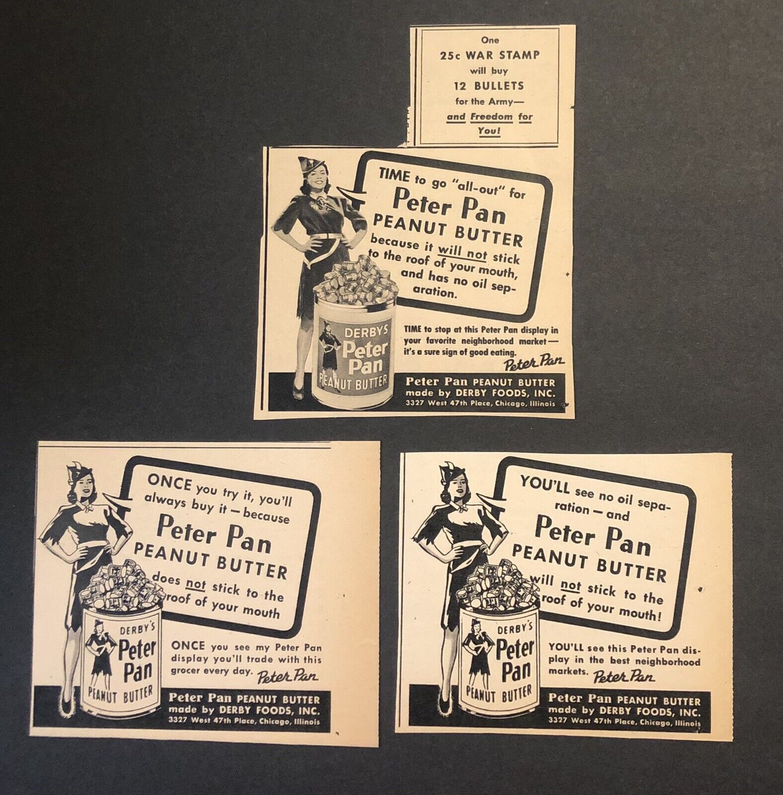 1940’s Wartime Derby Peter Pan Peanut Butter Food Chicago Co Magazine Ad X3