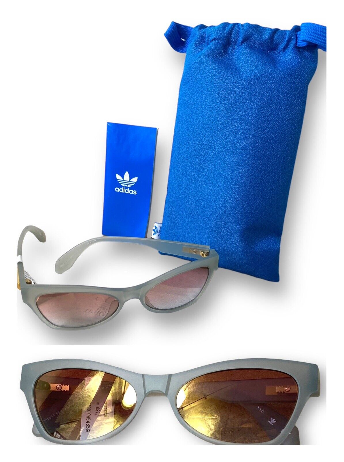 Adidas Originals Butterfly Sunglasses Frosted Light Blue Frames 54mm Mirror Lens