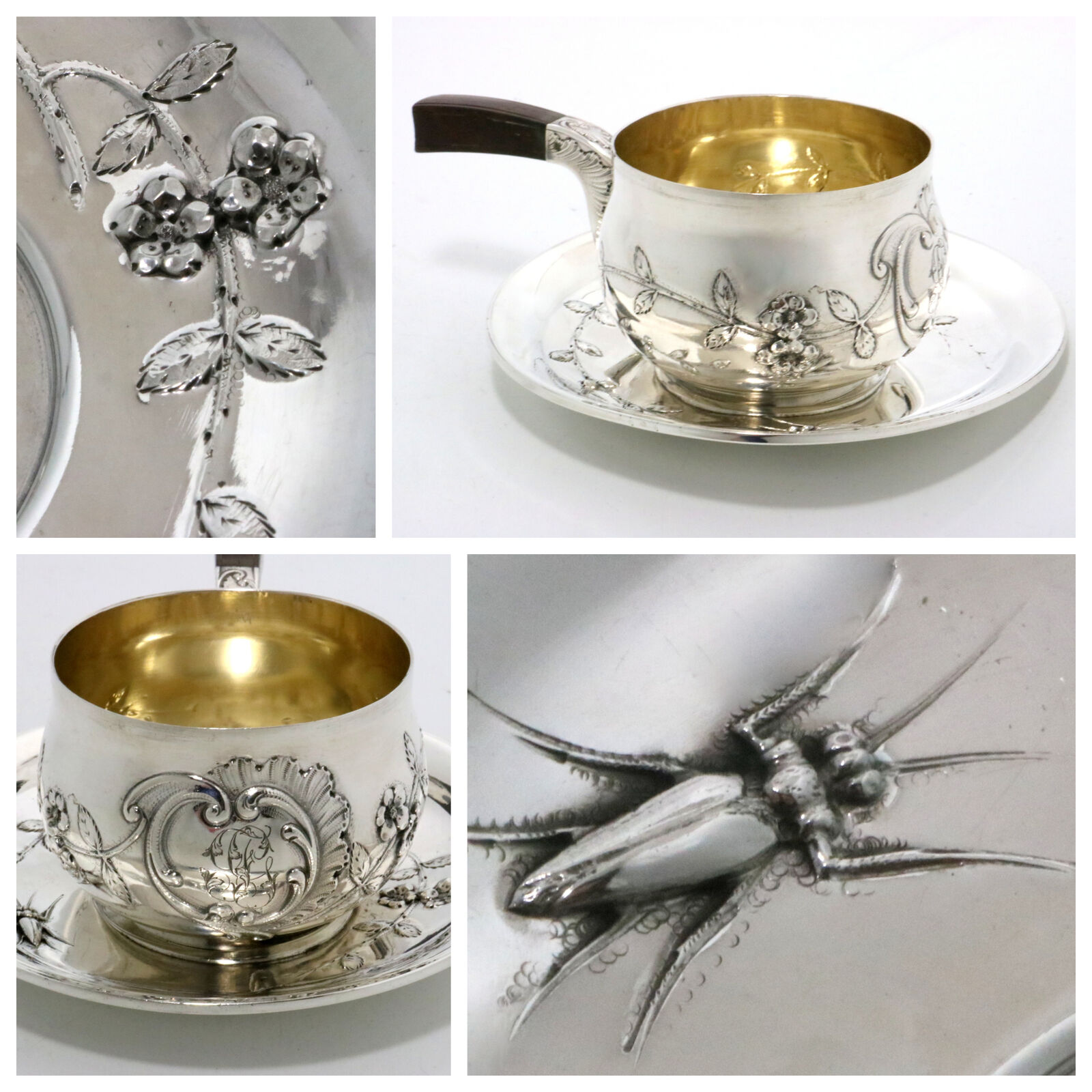 French Sterling Silver Aesthetic Pipkin Cup and Under Plate Paris 1886-1895