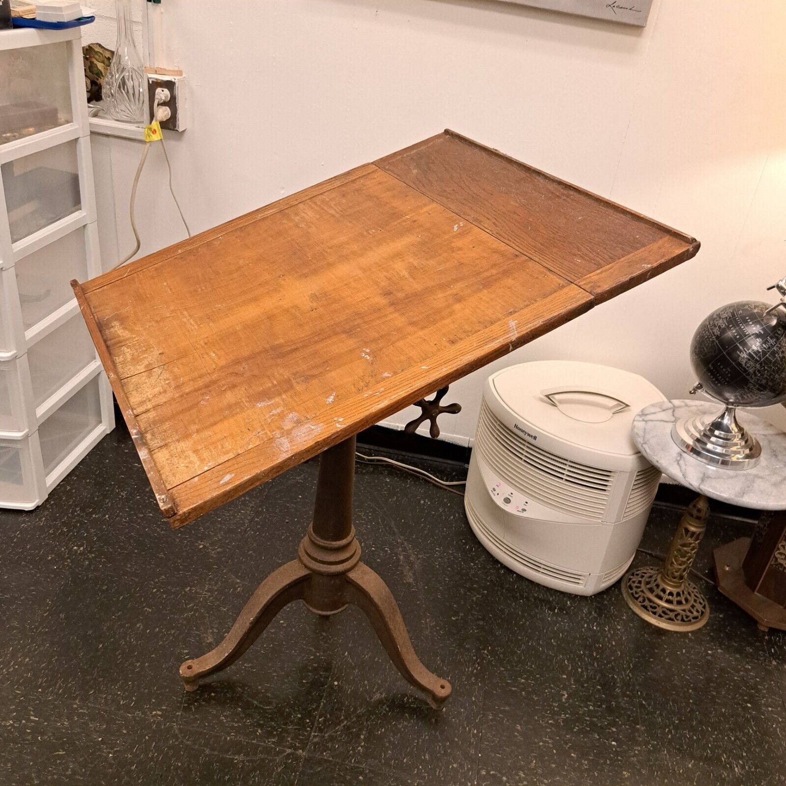 Antique Hamilton Cast Iron Drafting Table Industrial Base Pedestal Artist Studio