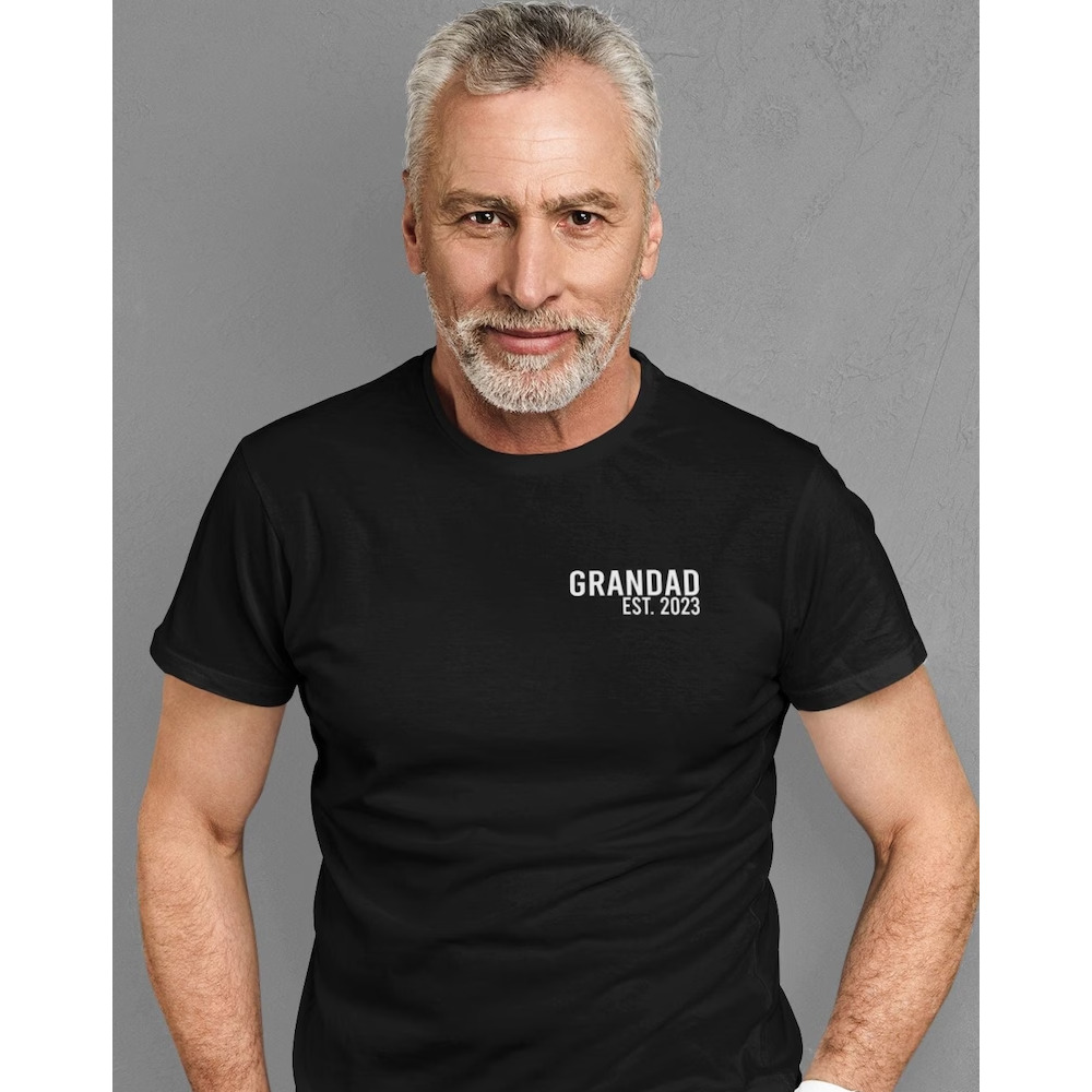 Personalised T-shirt Grandad Est 2023 Left Chest Print Dad Birthday Best Daddy