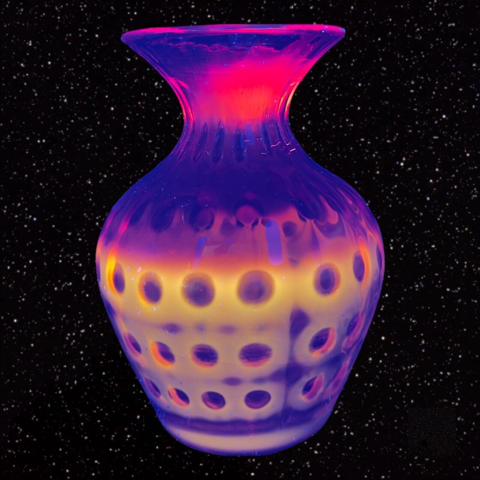Blenko Large Art Glass Vase Tangerine Amberina Orange UV Glow Optic Glass Vase