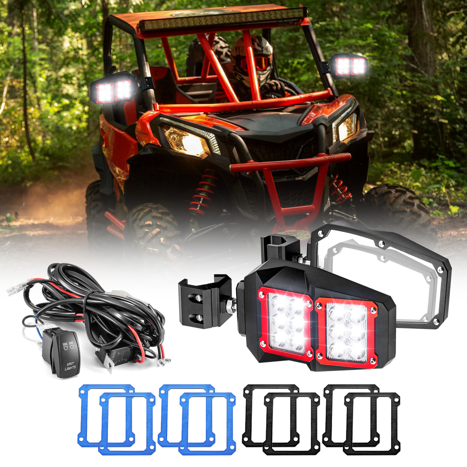 WEISEN Side Rear Mirror w/LED Lights Wire For Can Am Defender HD5/10 Pro-Fit Cab