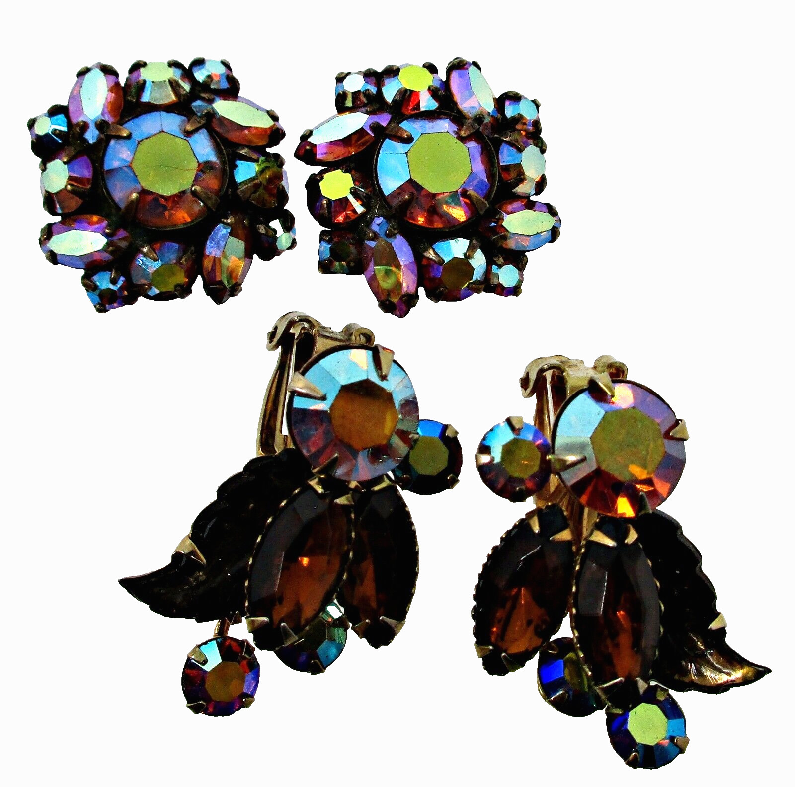 Vintage Signed Beau Jewels Aurora Borealis Crystal Earrings 1 Pair Unsigned 50's