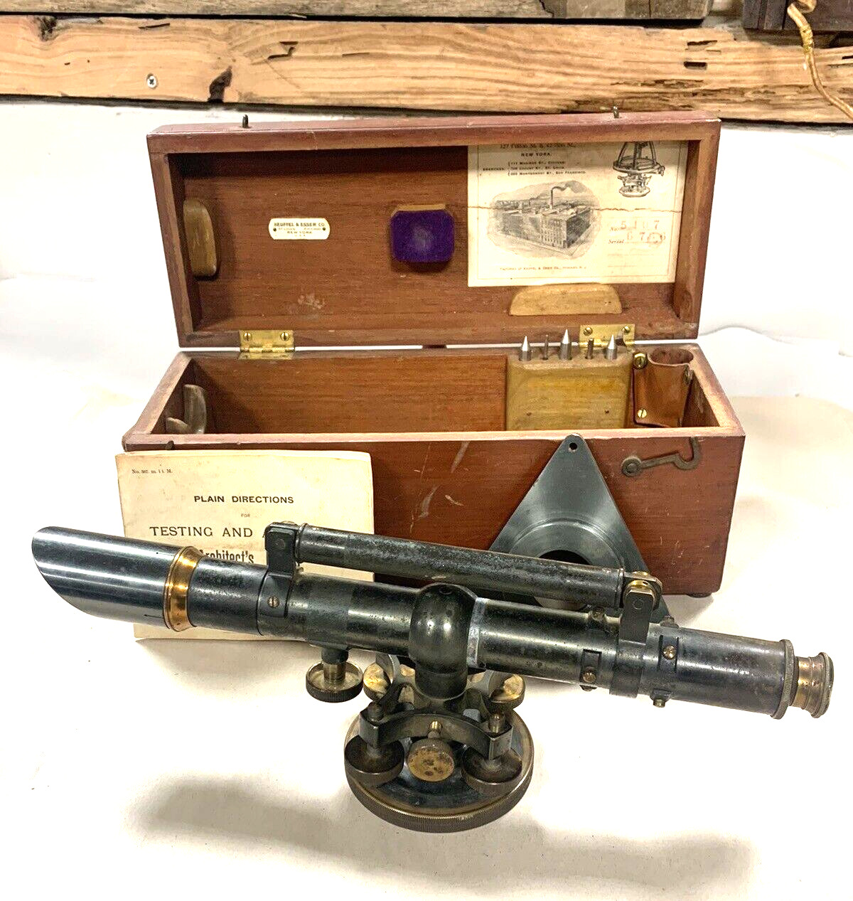 Vintage K&E Keuffel & Esser Paragon Brass Surveyor Equipment & Box (EY)