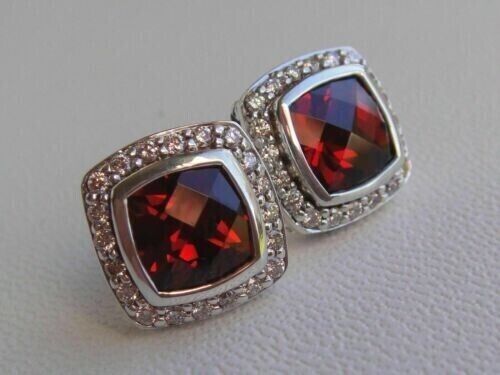Lab Created Red Garnet 2 Ct Cushion Cut Halo Stud Earrings 14K White Gold Plated